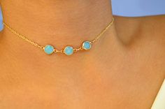 Chain is adjustable. Light Blue Adjustable Dainty Jewelry, Dainty Turquoise Adjustable Choker, Adjustable Turquoise Dainty Choker, Minimalist Blue Choker Jewelry, Blue Minimalist Choker Jewelry, Minimalist Blue Choker Necklace, Light Blue Choker Necklace As A Gift, Light Blue Choker Jewelry Gift, Blue Adjustable Chain Choker Jewelry