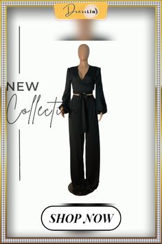 Plus Size Women Clothing Long Sleeve V Neck Lace Up Crop Tops Wide Leg Pants Casual 2 Pieces Set Chic Long Sleeve Two-piece Pantsuit, Chic Solid Color Pant Set For Party, Chic Two-piece Pant Set For Party, Chic Two-piece V-neck Bottoms, High Waist Two-piece Party Set, High Waist Solid Color Party Sets, Elegant Two-piece Pant Set For Night Out, Solid Color High Waist Party Sets, Party Sets Solid Color High Waist