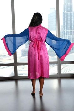 pink mask ellectives Pink Silk Wrap Kimono, Pink Party Kimono, Silk Party Robe With Kimono Sleeves, Silk Kimono Robe For Party, Silk Robe With Kimono Sleeves For Party, Elegant Blue Wrap Kimono, Spring Party Robe With Kimono Sleeves, Long Pink Silk Robe, Spring Party Pink Kimono