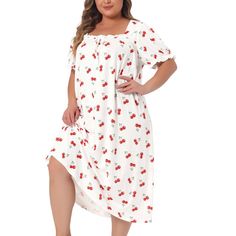 Description: This long nightgown with a square neck and short sleeves is made of soft and comfortable fabric, suitable for family pajama parties, daily life, out shopping, etc. The cute and fashionable pattern and bow neckline on the chest make this pajama smarter and more interesting, with a comfortable and loose fit. Designed specifically for plus-size women and designed to provide comfortable clothing for plus-size girls. provide you with a good shopping experience. Summer Short Sleeve Nightgown For Pajama Party, Summer Nightgown For Pajama Party With Relaxed Fit, Relaxed Fit Summer Nightgown For Pajama Party, Comfortable Spring Nightgown For Overnight, Summer Cotton Nightgown For Overnight Wear, Summer Short Sleeve Nightgown For Bedtime, Summer Short Sleeve Nightgown, White Short Sleeve Nightgown For Sleepover, Casual Short Sleeve Nightgown For Sleepovers