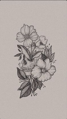 a skull and flowers tattoo design