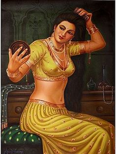 a painting of a woman in a yellow sari