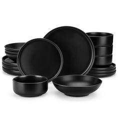 black dinnerware set on white background with clipping path to the top left and bottom right