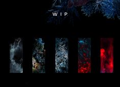 an image of the word wip on a black background with red and blue colors