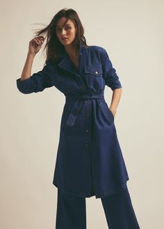 Kick Pleat, Brunch Outfit, High Low Hem, Lapel Collar, Medium Blue, Drop Shoulder, Patch Pocket, High & Low, Rome