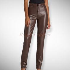 Chic Women's Lambskin Leather Pants - Brown Slim Fit Trousers | Stylish & Comfortable | Premium Quality Leather Pants for Women Condition: Brand New. Material: 100% Real Lambskin Leather. Colors: Dark Brown. Size Details: Kindly Refer Size Chart & Size Guide Below. Size Query: If you do not find your Size in Size Chart we do make custom-sizing. Inside: Soft Smooth. We are using the best quality leather in our all products. Our products are made of 100% Genuine Lambskin leather. You will be pleased to wear our products. Most of the leather we are using in our products are waterproof and dustproof so you can wear it in any weather. We also make customized products for our customers. For any change or any questions related to the product please contact us any time. Fabric Care: Dry Clean Only Brown Slim Fit Tapered Leg Pants, High Waist Brown Leather Pants, Brown Slim Fit Straight Pants, Slim Fit Full Length Pants For Fall, Fall Slim Fit Tapered Leg Bottoms, Fitted Leather Pants With Tapered Leg And Pockets, High Waist Brown Bottoms With Belt Loops, High Waist Brown Pants With Belt Loops, Brown High Waist Pants With Belt Loops