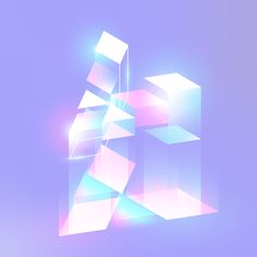 an abstract image of cubes in the air on a blue and pink background with light coming from above