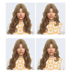 four different views of a woman's face with long, wavy hair and earrings