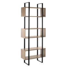 a tall bookcase with four shelves on each side