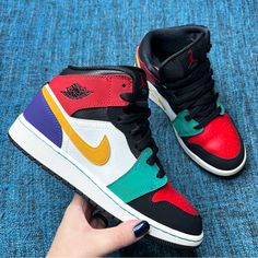 Brand: Nike Style: Jordan 1 Mid Bred Gs Sneakers Color: Multicolor White/University Red/Black/Turbo Green Size: Youth 5 = Women's 6.5 (These Are A Youth Size Listed As The Women's Equivalent Size) Condition: Good Pre-Owned Condition, Please Review Photos For Any Signs Of Wear. No Box. Inventory: 937212446 Nike Multicolor Custom Sneakers For Streetwear, Multicolor Custom Sneakers With Contrast Sole For Streetwear, High-top Leather Sneakers With Color Block, Nike Multicolor High-top Sneakers With Rubber Sole, Nike Multicolor Leather Sneakers, Multicolor Nike Leather Sneakers, Nike Multicolor Mid-top Sneakers, Multicolor Custom Sneakers With Contrast Sole For Sports, Multicolor Custom Sneakers For Sports With Contrast Sole