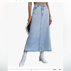 Nwot Stretchy Denim Midi Skirt With A Slit- So Cute! Denim Skirts For Women, A Line Denim Skirt, Long Jean Skirt, Jean Skirts, Blue Jean Skirt, Long Denim Skirt, Casual Trends, Trendy Denim, Denim Skirt Women