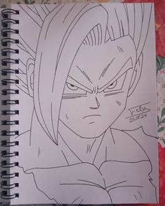 a drawing of gohan from dragon ball is shown in this image, it appears to be drawn on paper