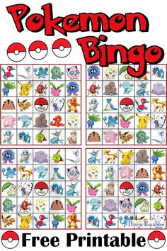 a printable pokemon bingo game with the words, free printables and pictures