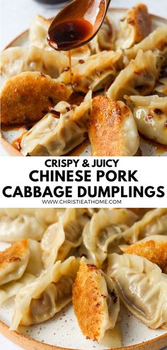 crispy and juicy chinese pork cabbage dumplings are an easy dinner recipe that's ready in under 30 minutes