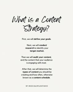 a white poster with black writing on it that says what is a content strategy?