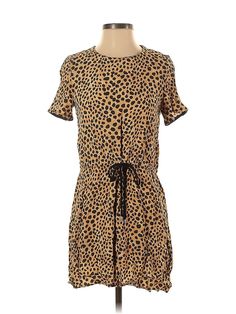 Trafaluc by Zara Casual Dress Size: Small Brown Dresses - used. No Fabric Content, Crew Neck, Animal Print, Short, Short Sleeve | Trafaluc by Zara Casual Dress: Brown Animal Print Dresses - Used - Size Small Cheap Zara Mini Dress For Fall, Brown Casual Dress, Brown Dresses, Print Dresses, Animal Print Dresses, Brown Dress, Casual Dresses For Women, Print Dress, Casual Dress