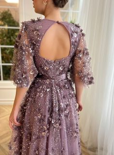 Mauve Posh Gown | Teuta Matoshi Gala Lace Evening Dress With Floral Applique, Gala Evening Dress With Floral Applique Lace, Elegant Gown With Floral Applique For Gala, Lace Evening Dress With Floral Applique For Gala, Elegant Floral Applique Gown For Gala, Lace Evening Dress With Floral Applique For Wedding, Glamorous Floral Embroidered Wedding Dress, Lace Gown With Intricate Embroidery For Gala, Gala Lace Gown With Floral Applique