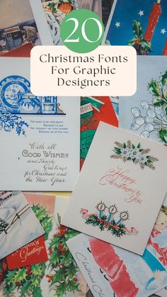 christmas cards with the words 20 christmas font for graphic designers