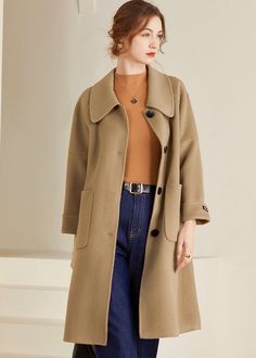 Women's Margot Spread Collar Single Breasted Wool Coat Beige Wool Coat, Long Trench, Cold Weather Fashion, Sweater Coats, Two Piece Outfit, Black Coat, Wool Coat, Single Breasted, Cold Weather