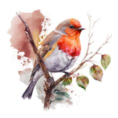 a watercolor painting of a bird sitting on a branch