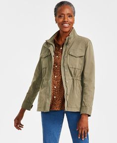 Style & Co Women's Twill Jacket, Created for Macy's - Macy's Drawstring Jacket, Army Green Jacket, Military Style Jackets, Twill Jacket, Cargo Jacket, Anorak Jacket, Cool Jackets, Field Jacket, Women's Coats & Jackets