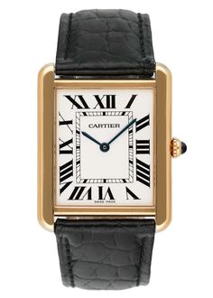 Cartier Tank Solo W1018855 Large Size 18K Yellow Gold Ladies Watch TOP BRANDS Rolex Audemars Piguet Omega Patek Philippe Cartier Breitling All Cartier Tank Solo W1018855 / 2742 Ladies Watch. 28mm 18K yellow gold case. Sliver dial with blue steel hands and Roman numeral hour markers. Minute markers on the inner dial. Black leather strap with yellow gold buckle. Will fit up to a 7.5-inch wrist. Sapphire crystal. Stainless steel case back. Quartz: Battery powered movement. This watch is backed by our two year warranty. Phigora Guarantee Two Years Warranty Free Shipping & Returns Specifications SKU C12212208X Model Tank Gender Ladies Watch Style Luxury Shape Tank Case Material 18k Yellow Gold Movement Quartz Condition Quartz Dial Color Silver Band Material Leather Age Modern (2000-Present) Yea Cartier Timeless Diamond Watch With Rectangular Dial, Timeless Cartier Diamond Watch With Rectangular Dial, Cartier Gold Watches For Formal Occasions, Cartier Analog Watch In Yellow Gold, Cartier Yellow Gold Analog Watch, Gold Cartier Analog Watch, Timeless Cartier Watch In Yellow Gold, Cartier Timeless Formal Jewelry And Watches, Cartier Timeless Jewelry And Watches For Formal Occasions