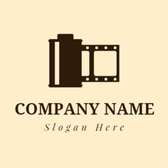 a camera logo with the words company name written on it and an image of a film strip