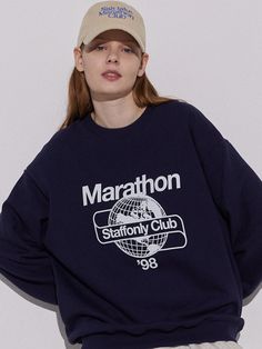 Editor's NotesPrinted with a marathon club graphic across the front, this sweatshirt is made from a cotton jersey and has a comfortable fit for easy layering. Wear yours with any marathon club series sweat pants or shorts.- Crew neck- Graphic print at the front- Logo label on the sleeve- Ribbed edges- Drop shoulder- Relaxed fitMeasurements (in.)0(Small) / 1(Medium) / 2(Large)- Total Length: 26.0 in./ 27.6 in. / 28.3 in.- Shoulder: 20.9 in./ 21.7 in. / 22.8 in.- Chest: 22.0 in./ 23.2 in. / 24.0 i Cotton Sportswear Sweatshirt For Jogging, Graphic Print Sweats For Sports, Crew Neck Sweatshirt For Jogging, Sportswear Sweats With Graphic Print For Sports, Relaxed Fit Activewear For Jogging With Letter Print, Crew Neck Sportswear Sweats For Jogging, Cotton Sweats With Logo Print For Sports, Crew Neck Sweats For Jogging, Relaxed Fit Sweats With Graphic Print For Sports