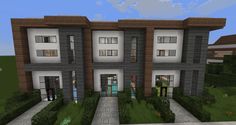 an image of a modern house in the minecraft style with lots of windows and doors