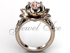 Morganite Lotus Flower Engagement Ring  14k rose gold diamond Lotus Flower Wedding Ring, Lotus Flower Engagement Ring, Floral Wedding Ring, Flower Wedding Ring, Flower Engagement, Lotus Ring, Enchanted Rose, Flower Engagement Ring, Engagement Sets