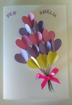 a bouquet of paper hearts on a card with the words, der amelia