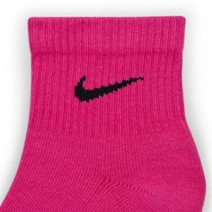 Whether it's for work, sports, or just everyday living, you need socks that are comfortable and will last. The Nike 6 Pack Unisex Everyday Plus Cushioned Quarter Socks fit the bill. Besides their cushioning, they also wick sweat, so your feet stay dry even during strenuous tasks. Fabric: Cotton, Polyester, Spandex. Quarter-cut. Moisture-wicking. Cushioned. Six pairs. Breathable Casual Socks For Sports Season, Breathable Casual Socks For Sports, Breathable Casual Sports Socks, Breathable Casual Socks For Gym, Breathable Casual Gym Socks, Comfortable Breathable Pink Socks, Sporty Pink Sports Socks, Sporty Pink Socks For Sports, Sporty Pink Cotton Socks