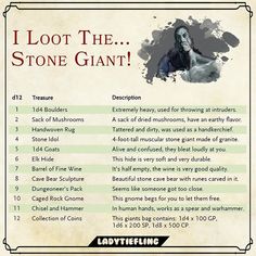 a poster with some words on it that say i loot the stone giants