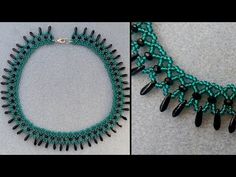 two pictures side by side, one with black beads and the other with green beads