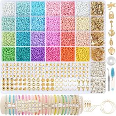 the beading kit includes many different colors and sizes