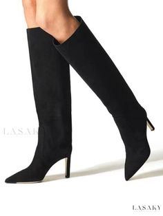 Lasaky - Exquisite Womens Black Knee High Boots with Stiletto Heel and Wide Calf Design Stiletto Heel Boots, High Boots For Women, Nude Boots, Heel Knee High Boots, Black Stiletto Heels, Black High Boots, Boots For Short Women, Buckle Ankle Boots, Winter Shoes For Women