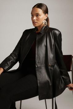 Curve Leather Notch Neck Short Coat Winter Workwear Leather Jacket With Soft Leather, Soft Leather Jacket For Workwear In Winter, Winter Workwear Leather Jacket In Soft Leather, Designer Leather Blazer For Fall, Luxury Leather Outerwear, Fall Leather Jacket For Workwear, Soft Leather Outerwear For Winter Workwear, Soft Leather Outerwear For Winter Professional Wear, Luxury Leather Jacket For Work