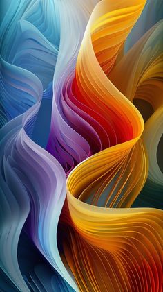 an abstract painting with wavy lines and colors