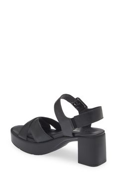 A chunky heel and platform give classic '90s-inspired style to a strappy leather sandal fitted with a cushy footbed for comfort. 2 3/4" heel; 1 1/2" platform (size 39) Adjustable ankle strap with buckle closure Cushioned footbed with arch support Leather upper and lining/synthetic sole Imported Modern Leather Heels With Chunky Platform, Modern Chunky Platform Leather Heels, Leather Double Strap Heels With Padded Heel, Modern Chunky Platform Sandals With Open Heel, Leather Double Strap Sandals With Padded Heel, Double Strap Leather Sandals With Padded Heel, Leather Sandals With Padded Heel And Double Strap, Leather High Heel Sandals With Chunky Platform, Modern Chunky Platform Sandals Medium Width