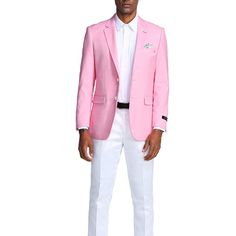 Notch Lapel Fit: Slim Fit Suit Button: 2- Front Button Suit Pattern: Solid Jacket Pocket: Flap Pocket Chest Pocket: 1- Chest Pocket Suit Stitching: Interior Pic-Stitching Classic Pink Blazer With Hidden Button Closure, Classic Pink Blazer With Hidden Buttons, Pink Business Blazer With Button Closure, Spring Formal Sport Coat With Flat Front, Spring Suits With Button Closure And Flat Front, Spring Formal Single Breasted Sport Coat, Spring Formal Single-breasted Sport Coat, Classic Pink Single Breasted Blazer, Classic Pink Blazer With Pockets