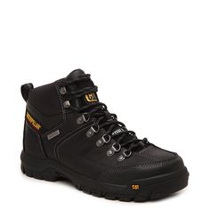 Caterpillar-Threshold Steel Toe Work Boot The Threshold work boot from Caterpillar is rugged, dependable, and waterproof. This leather pair is built tough with a steel toe and electrical hazard safety features. The slip-resistant sole ensures extra protection during your workday, no matter what obstacles you face. Black Rugged Work Boots With Shock Resistance, Rugged Black Shock Resistant Work Boots, Black Impact-resistant Waterproof Boots For Construction, Impact-resistant Black Waterproof Boots For Construction, Durable Black Work Boots For Construction, Rugged Work Boots With Shock Resistance, Rugged Work Boots With Shock Resistance For Streetwear, Black Caterpillar, Cat Boots