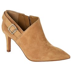 Vince Camuto Kreitha Leather/Suede Shootie  The perfect day-to-night bootie, this fashion-forward hybrid is styled with a pointed toe, leather and suede upper, and buckle-strap closure. Pair it with a denim jacket and let it carry summer’s carefree dresses into autumn.  Good to Know Suede Ankle-high Heels For Work, Ankle-high Suede Heels For Work, Suede Boots With Buckle Closure For Work, Suede Workwear Boots With Buckle Closure, Chic Suede Heels For Fall, Fashion Shoes Heels, Good To Know, Root Beer, Leather Items