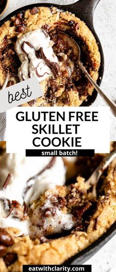 Gluten Free Mini Skillet Cookie Mini Skillet Cookie, Pizookie Recipe, Skillet Cookie Recipe, Best Gluten Free Cookies, Skillet Desserts, Skillet Chocolate Chip Cookie, Chocolate Recipes Easy, Cookie Brownie Recipe