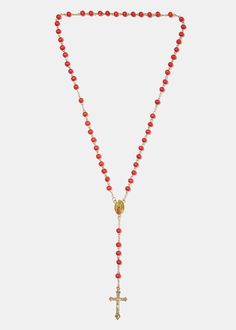 Red Beaded Rosary Gold JEWELRY - Shop Miss A Beaded Rosary, Red Beads, Red Bead, Vibrant Red, Rosary, Beads, Pendant, Silver, Red