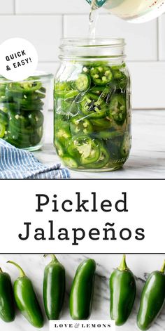 pickled jalapenos in a jar with the title above it