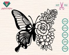 a butterfly and flowers cut file is shown