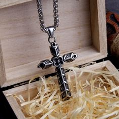 Stainless Steel Vintage Cross Pendant Necklace for Women & Men Jewellery Accessories, Big Crucifix Aesthetic Design.  It comes in wooden box. It could be the faith cross Medieval image- the coolest necklace gift. Style: Cross Pendant  Cross Size: 34*63mm (with Clasp Hole Size: 4.5mm)  Chain Length: 50 cm. Colour:  Photo Colour Metal: Stainless Steel Never Fade Packing: Products Stainless steel Chain + Black Jewellery Bag + Wooden Box. Note:  This Necklace is including a pendant, a stainless steel keel chain and wooden box. All made by stainless steel, never fades and no harm for the body. For any question, please contact us directly and we will assist you.  - - - - - Tags: Cross Pendant for Women Men Jewellery Accessories Big Crucifix Aesthetic Designed Beautiful Religious Gift for Her Him Gothic Crucifix Cross Necklace For Gift, Gothic Crucifix Cross Necklace As Gift, Vintage Crucifix Cross Necklace As Gift, Vintage Crucifix Cross Necklace Gift, Gothic Cross Necklace Gift, Gothic Stainless Steel Cross Necklace, Crucifix Aesthetic, Grunge Male, Boys Cross Necklace