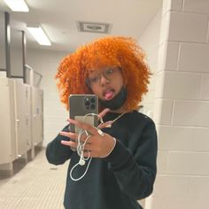 black girl with orange hair 
3c hair 
curly hair 
afro
orange hair 
black girl 
pretty gir Straightening Natural Hair, Team Orange, Hairstyle Inspo, Pretty Hair Color, Orange Hair, Ginger Hair