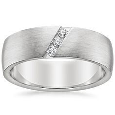 men's wedding band with three diamonds in white gold