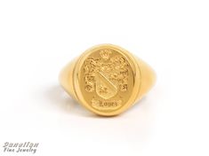 "Gold Men Signet Ring - Coat of Arms Ring - Armorial Ring - Family Crest Ring Dimensions: 1.5 x 1.3cm of oval face Your custom signet ring is made out of Sterling Silver 925. Select \"MY DESIGN\" and your desired finish for the creation of your own family crest signet ring. By selecting \"AS IN PHOTO\" your ring will be made in the same design as in the images. ♠ Face can be made in 3D relief or embossed in seal ring type. ♠ We discuss together your ideal jewelry design, in shape, style, and det Symbolic Oval Etched Rings, Symbolic Oval Engraved Ring With Engraving Option, Collectible Gold Stamped Ring, Engraved Oval Symbolic Ring For Anniversary, Etched Signet Ring For Anniversary, Symbolic Oval Engraved Wedding Ring, Symbolic Engraved Oval Ring For Wedding, Symbolic Stamped Oval Rings, Symbolic Oval Stamped Rings